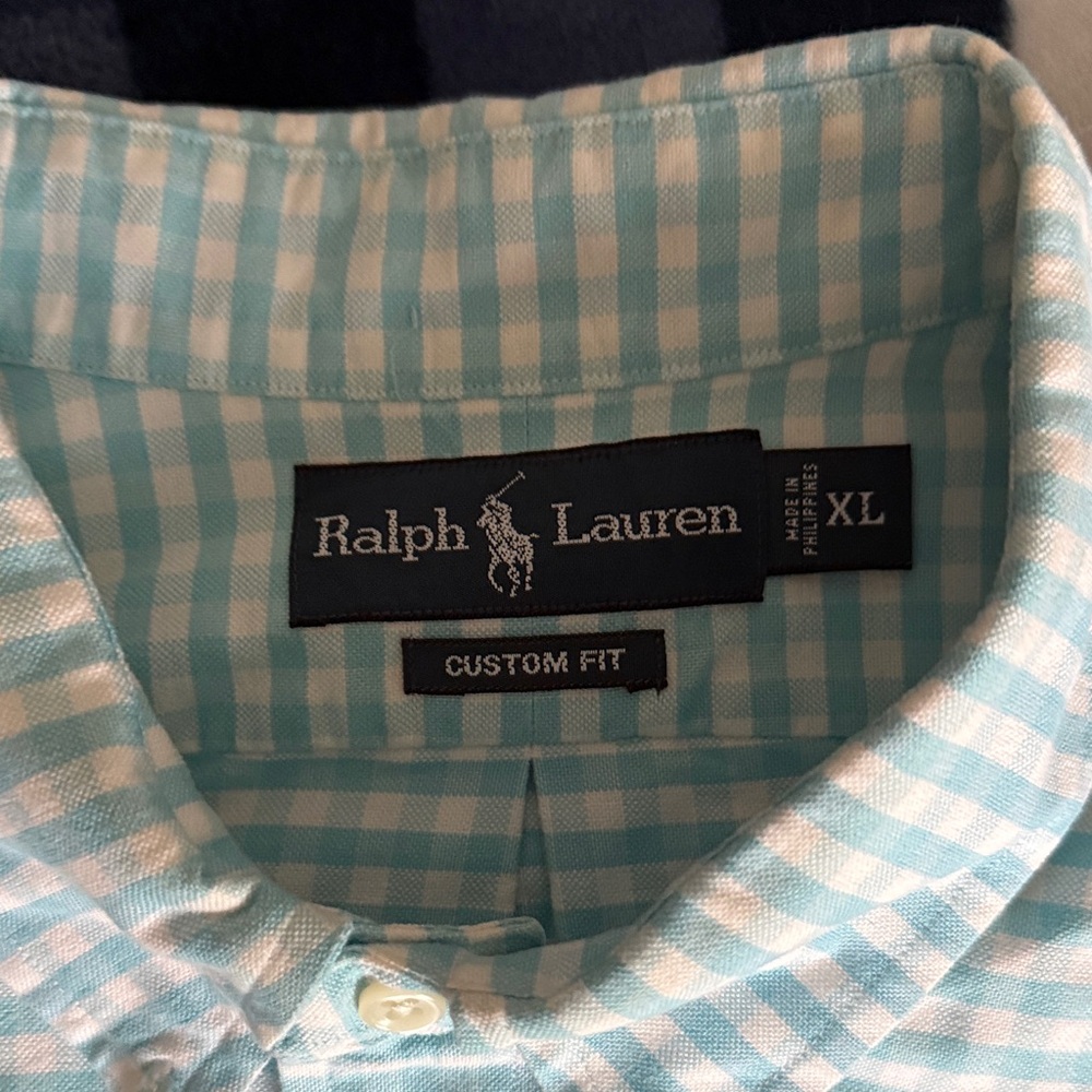 Ralph Lauren custom fit Sky Blue Checkered Men's Shirt - Picture 3 of 5